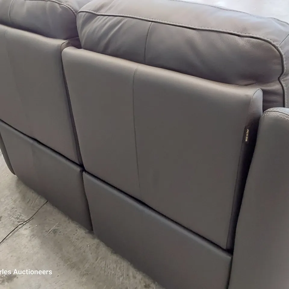 QUALITY ITALIAN DESIGNER PARMA POWER RECLINING TWO SEATER SOFA DARK GREY LEATHER 