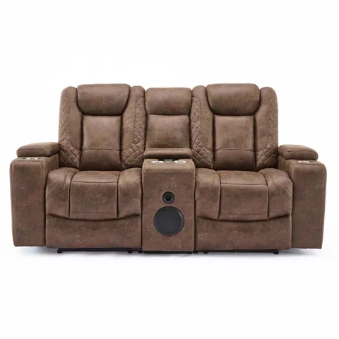 BOXED ASHTON 2 SEATER FABRIC AUTO RECLINER SOFA WITH CONSOLE - BROWN (3 BOXES)