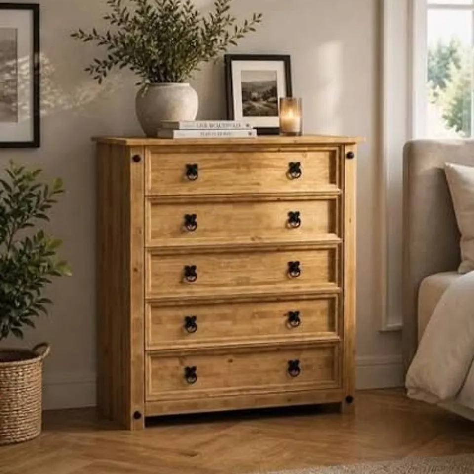 BOXED CORONA RUSTIC 5 DRAWER CHEST