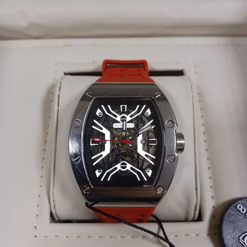 DESCHAMPS & CO AUTOMATIC PART SKELETON STUD RED RUBBER STRAP WRISTWATCH