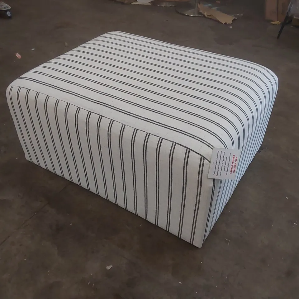 DESIGNER STRIPED UPHOLSTERED POUFFE