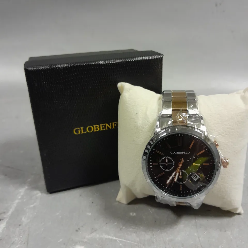 GLOBENFELD MARKSMAN SILVER ROSE BLACK DIAL WATCH 