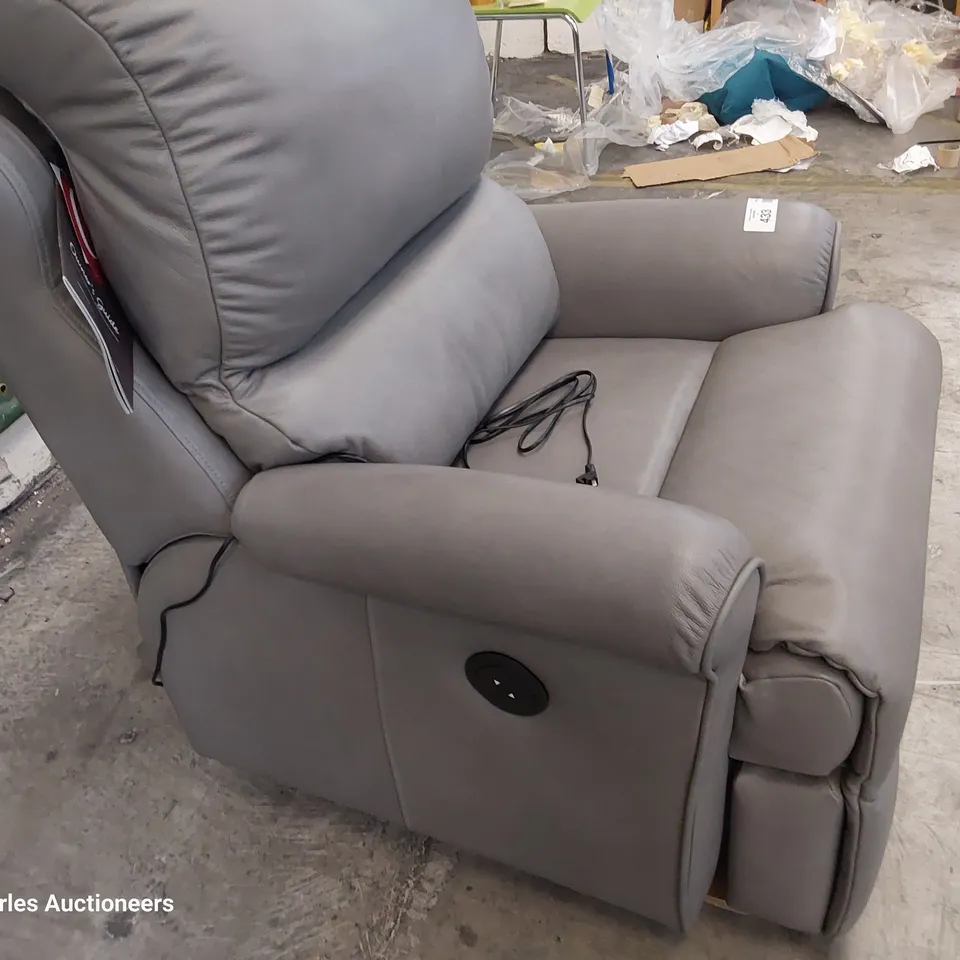 QUALITY BRITISH DESIGNER G PLAN NEWMARKET POWER RECLINING EASY CHAIR DALLAS CHARCOAL LEATHER 
