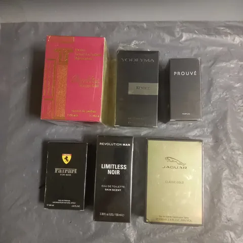 BOX OF APPROX 6 ASSORTED SEALED BOXED FRAGRANCES TO INCLUDE - JAGUAR CLASSIC GOLD - YODEYAMA RESOLU - REVOLUTION LIMITLESS NOIR - ETC