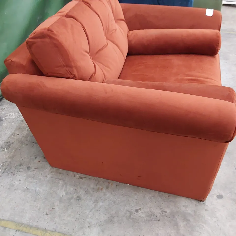 QUALITY BRITISH DESIGNER LOUNGE Co. SNUGGLER CHAIR WITH ROLL BOLSTER CUSHIONS BURN ORANGE PLUSH FABRIC 