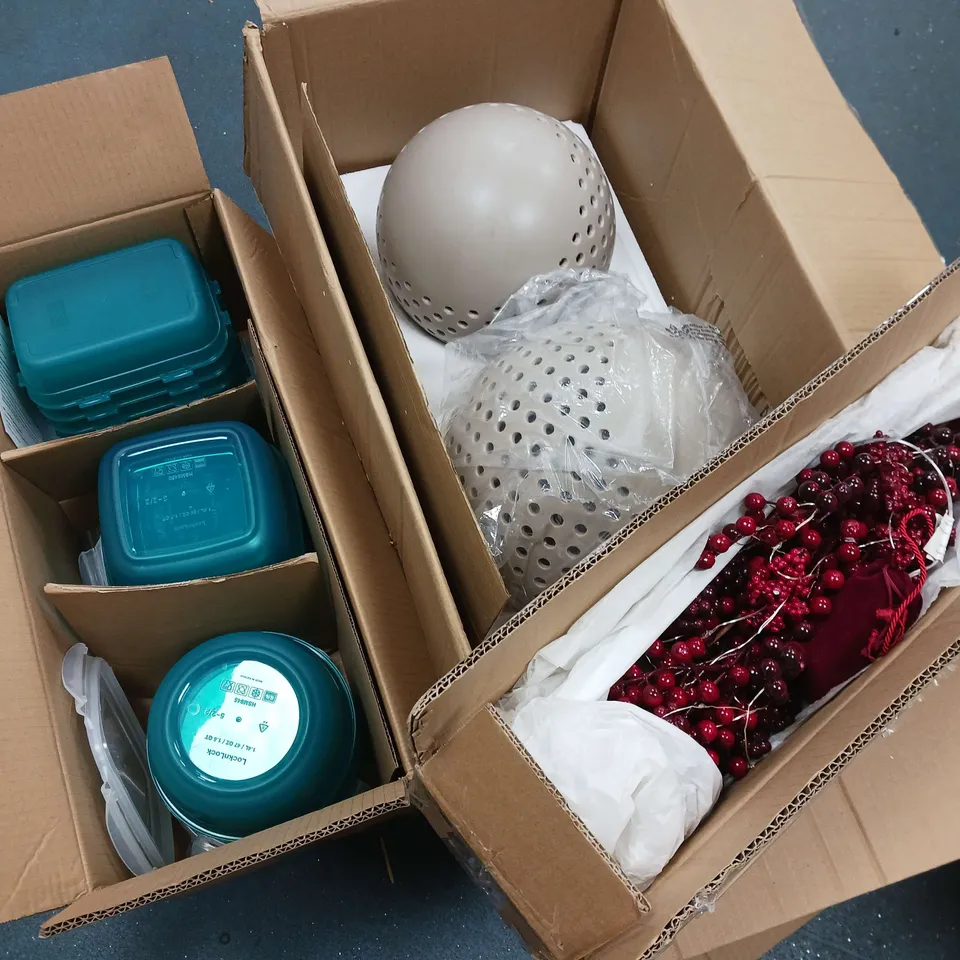 LOT OF 9 ASSORTED HOUSEHOLD ITEMS TO INCLUDE GARDEN PLANTERS, PRE-LIT ORBS AND FOOD STORAGE TUBS