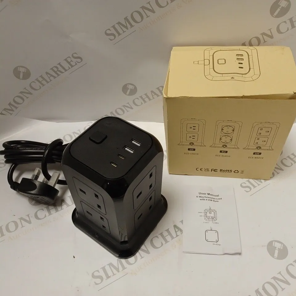 BOXED 8-WAY POWER SOCKET ADAPTER, WITH 2 X USB A SOCKETS, 4 X USB C SOCKETS AND INSTRUCTIONS