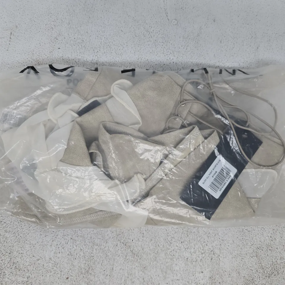 BAGGED WHITE FOX GLOW ALL NIGHT SHORTS IN STONE SIZE XXS