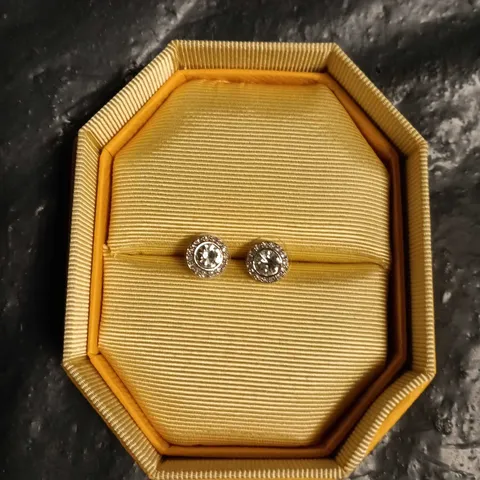 SWAROVSKI CRYSTAL HALO STUD EARRINGS – PAIR IN YELLOW PRESENTATION BOX