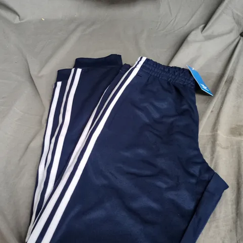 ADIDAS ORIGINALS NAVY TRACK PANTS WITH WHITE SIDE STRIPES – UK SIZE S