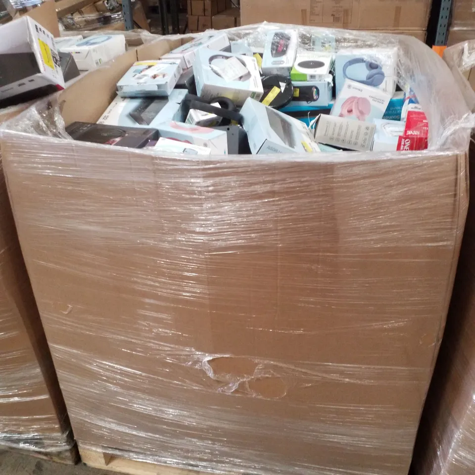 PALLET CONTAINING ASSORTED ELECTRICAL PRODUCTS INCLUDING CANON PIXMA TS3350 PRINTER, POLAROID 120W SOUNDBAR,  GAMING KIT, HDMI DVD PLAYER, 12" FLOOR RING LIGHT & WIRELESS HEADPHONES