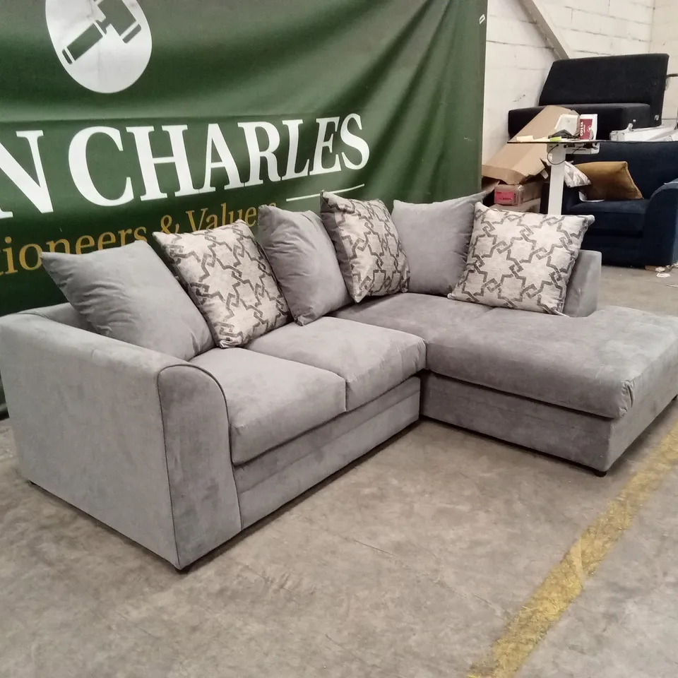 THREE POSTS ARABELLA GREY FABRIC SCATTER-BACK CORNER SOFA