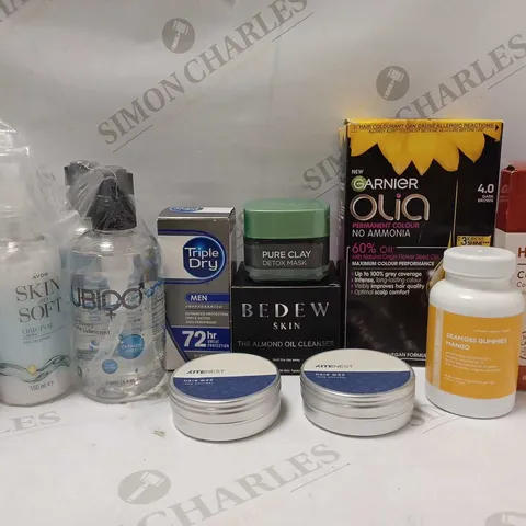 LOT OF APPROX 8 ASSORTED BEAUTY PRODUCTS TO INCLUDE AVON DRY OIL SPRAY, L'OREAL PURE CLAY DETOX MASK, GARNIER OLIA PERMANENT COLOUR #4.0 DARK BROWN, ETC