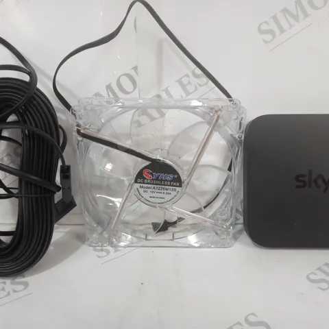 APPROXIMATELY 15 ASSORTED ELECTRICAL ITEMS TO INCLUDE DC BRUSHLESS FAN, SKY WIFI ROUTER, ETC