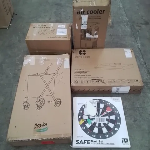 PALLET OF ASSORTED HOUSEHOLD GOODS AND PRODUCTS TO INCLUDE; COOKER HOODS, DARTS, AIR COOLER ETC