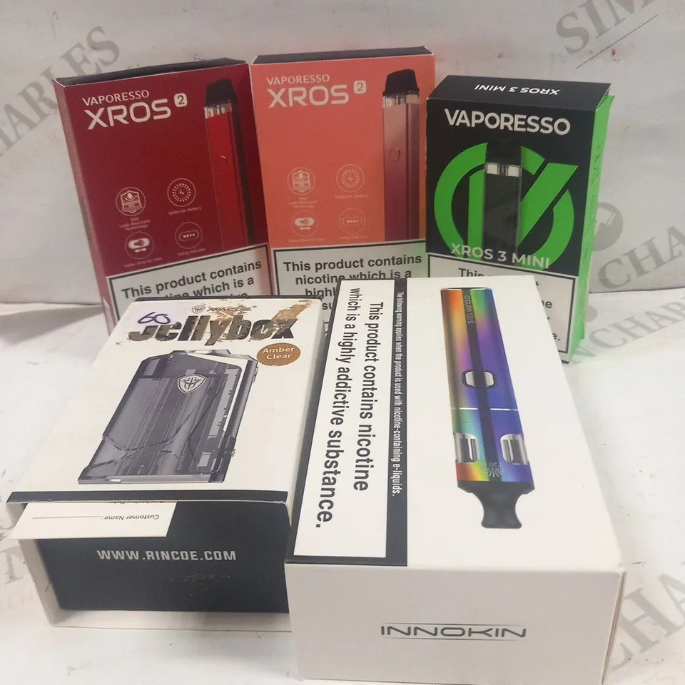 APPROXIMATELY 5 BOXED VAPING PRODUCTS TO INCLUDE; INNOKIN, VAPORESSO XROS 2 AND JELLYBOX 