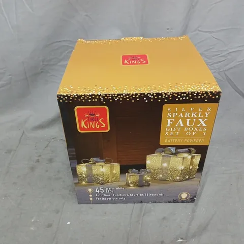 BOXED THREE KINGS SILVER SPARKLY FAUX GIFT BOXES SET OF 3