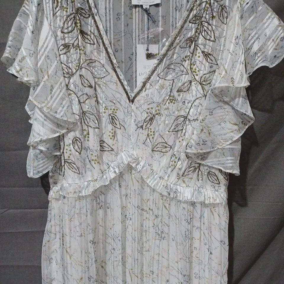JO BY JOANNA HOPE V-NECK FLORAL MAXI DRESS WITH STUD DETAIL IN WHITE MULTI - UK 18
