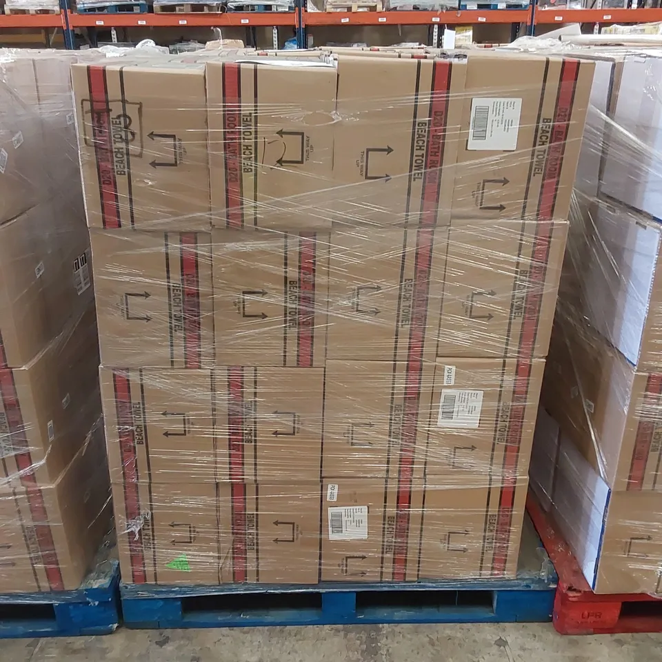 PALLET TO CONTAIN APPROX 48 BOXES OF BRAND NEW UNION JACK BEACH TOWELS - 9 TOWELS PER BOX // SIZE: APPROX 71 X 152cm // COMBINED RRP £2,376.00