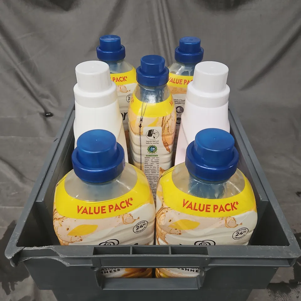 APPROXIMATELY 7 ASSORTED HOUSEHOLD LIQUIDS INCLUDING YASS CLEAN FABRIC SOFTENER AND LENOR FABRIC SOFTENER 