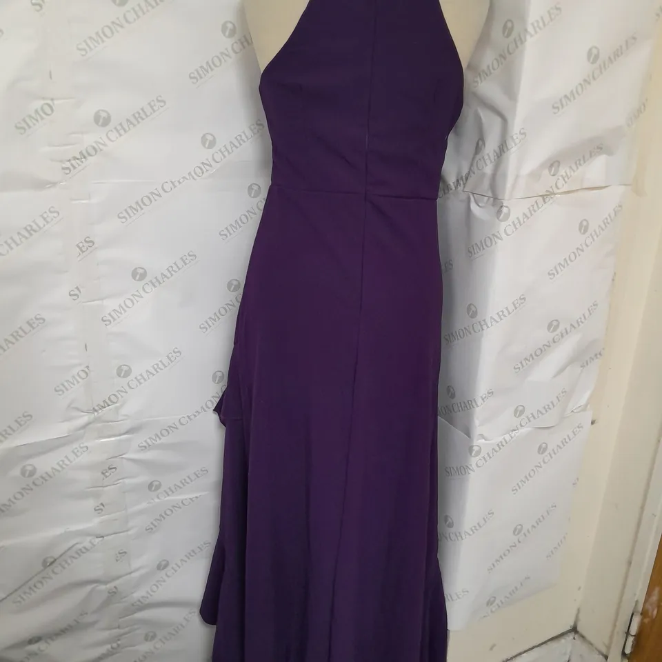 UNBRANDED HALTERNECK HIGH LOW RUFFLE HEM MAXI DRESS IN PURPLE SIZE M