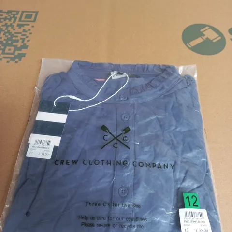 CREW CLOTHING COMPANY INDIGO FRILL JERSEY BLOUSE – UK 12