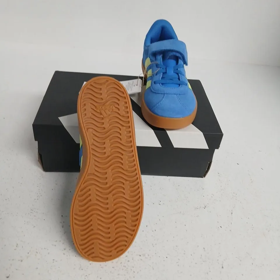 ADIDAS VL COURT 3.0 EL C KIDS' SNEAKERS – BLUE WITH NEON YELLOW STRIPES, GUM SOLE (UK 1)