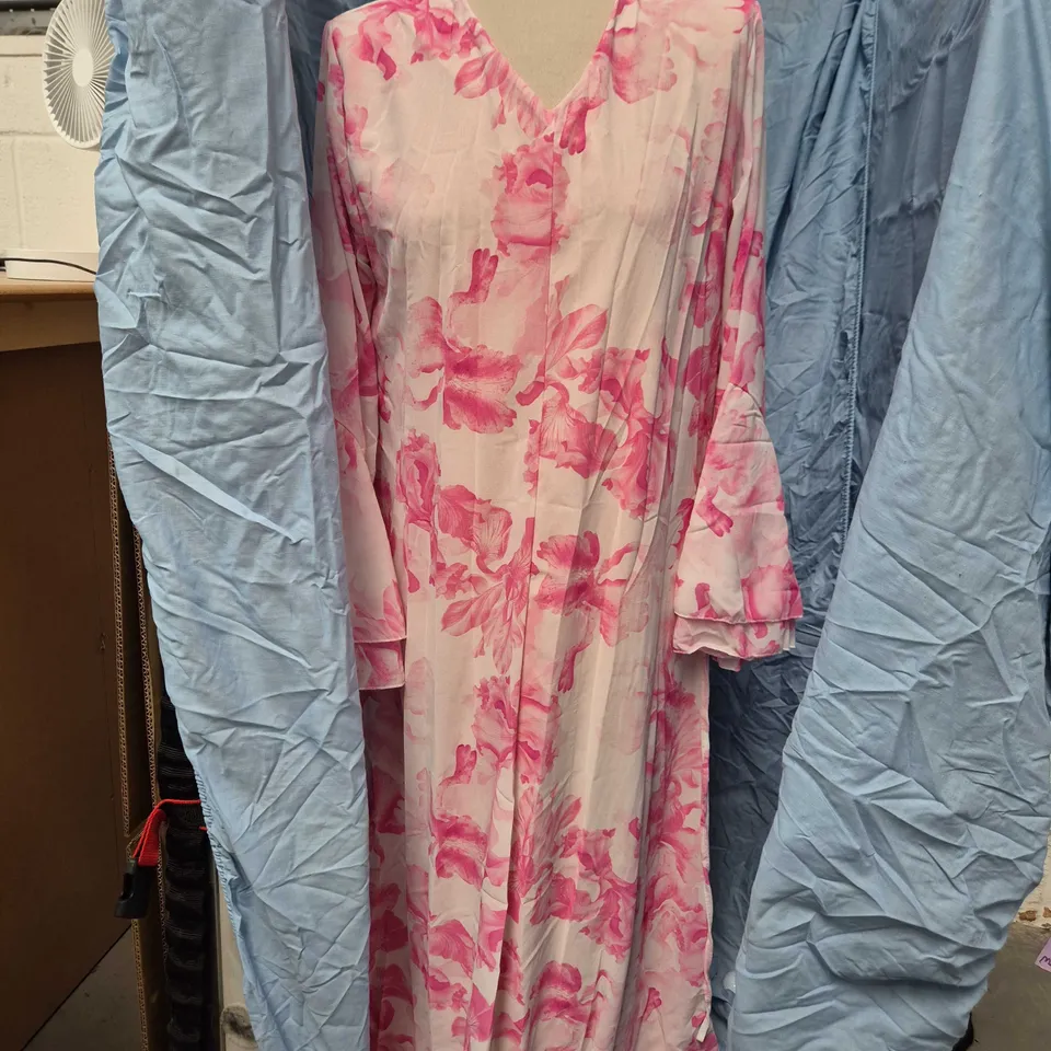 HOUSE OF HANYA KARA PINK FLORAL PREMIUM-LINED CHIFFON SUMMER DRESS – UK 6-16 ONE SIZE – PINK