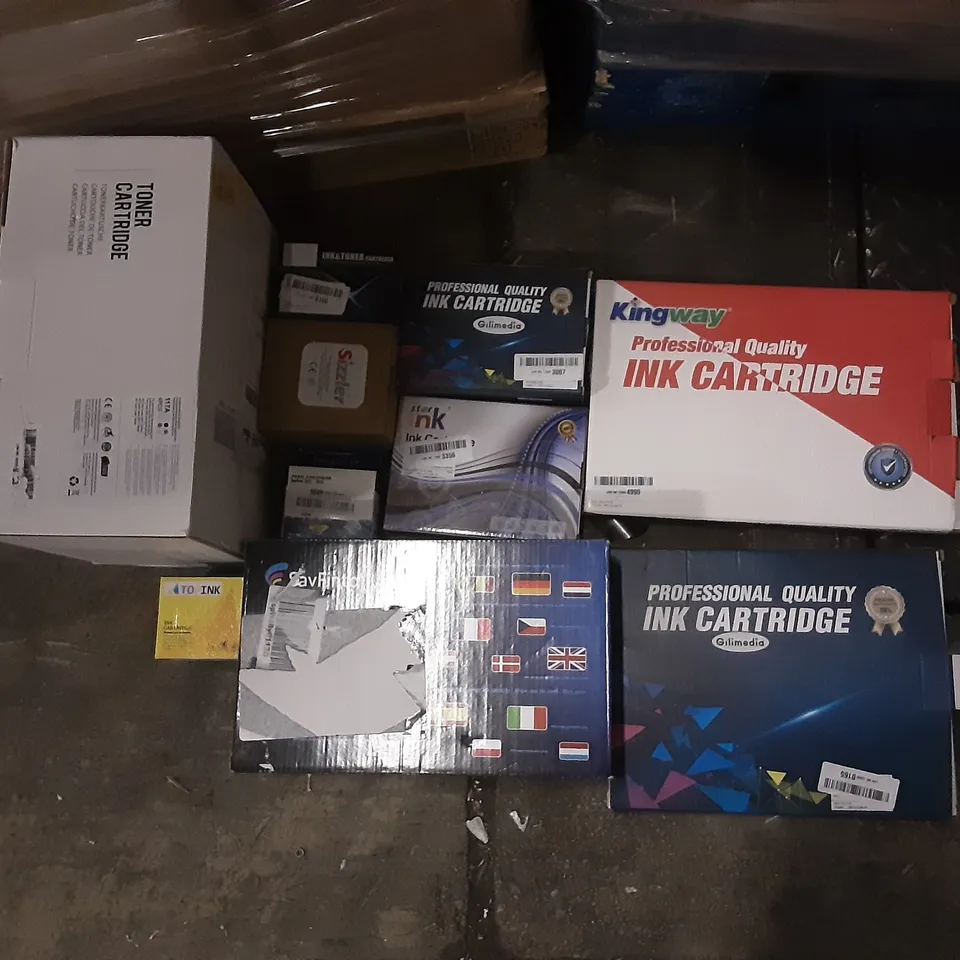 PALLET OF ASSORTED ITEMS INCLUDING KINGWAY PROFESSIONAL QUALITY INK CARTRIDGE, LASER TONER CARTRIDGE, TIMNK INK CARTRIDGES, STAR INK CARTRIDGES, KINGJET, HP LASERJET PRINT CARTRIDGE