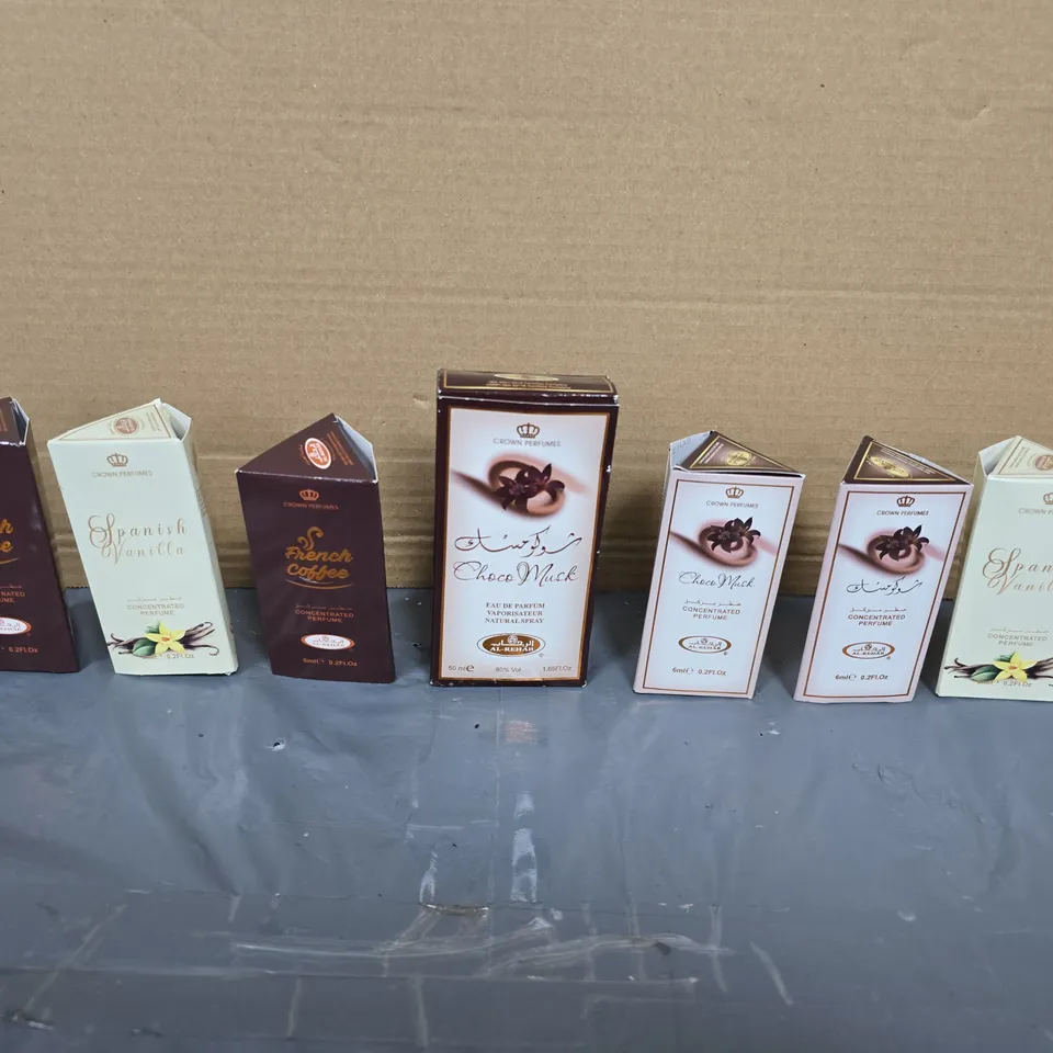 SEVEN ASSORTED CROWN PERFUMES TO INCLUDE; CHOCO MUSK AND SPANISH VANILLA