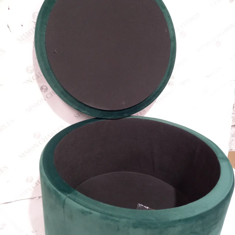 ALISON CORK ROUND VELVET STORAGE OTTOMAN - DARK GREEN