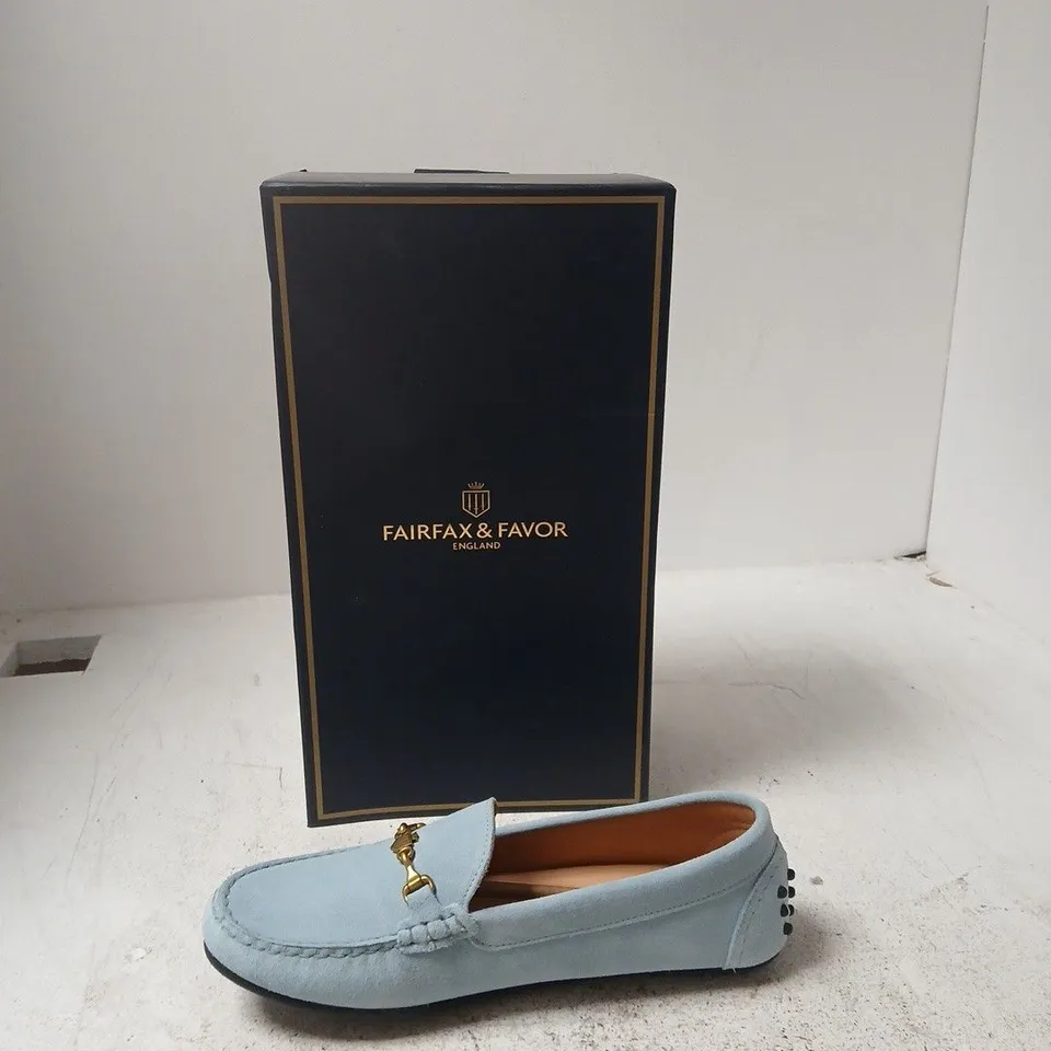 FAIRFAX & FAVOR LADIES TRINITY DRIVER SKY BLUE SUEDE LOAFER – UK7