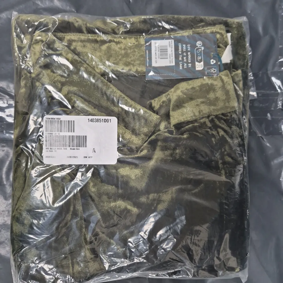 SEALED WHITE STUFF BELLE WIDE LEG VELVET TROUSERS IN KHAKI GREEN SIZE 16