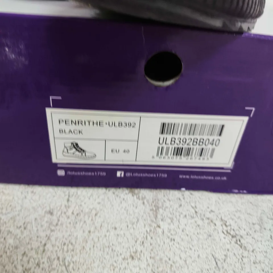 BOXED PAIR OF LOTUS BLACK LEATHER ANKLE BOOTS WITH FAUX FUR LINING – UK 11 (EU 46)