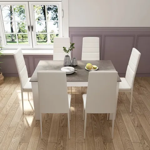 BOXED ELFRIDA 6 PERSON WOOD DINING SET (2 BOXES)