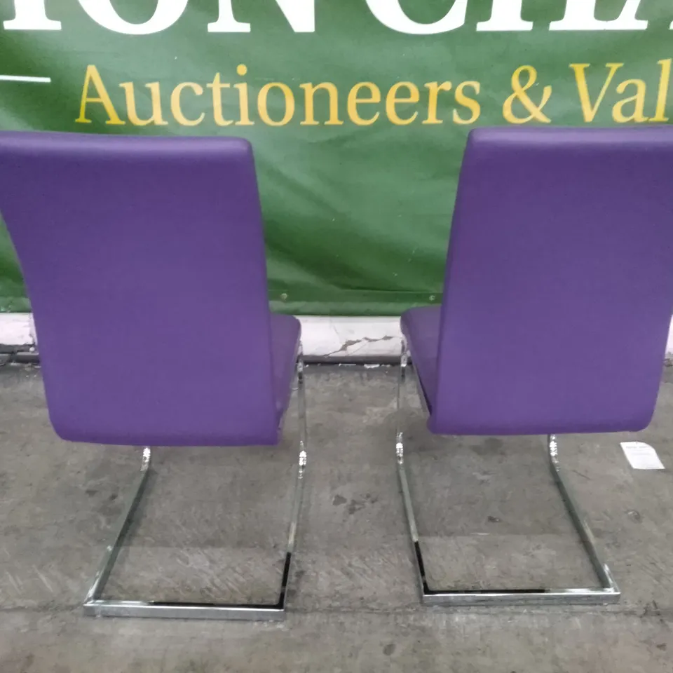 SET OF 2 NEW PERTH PURPLE LEATHER DINING CHAIRS (CHROME LEG)