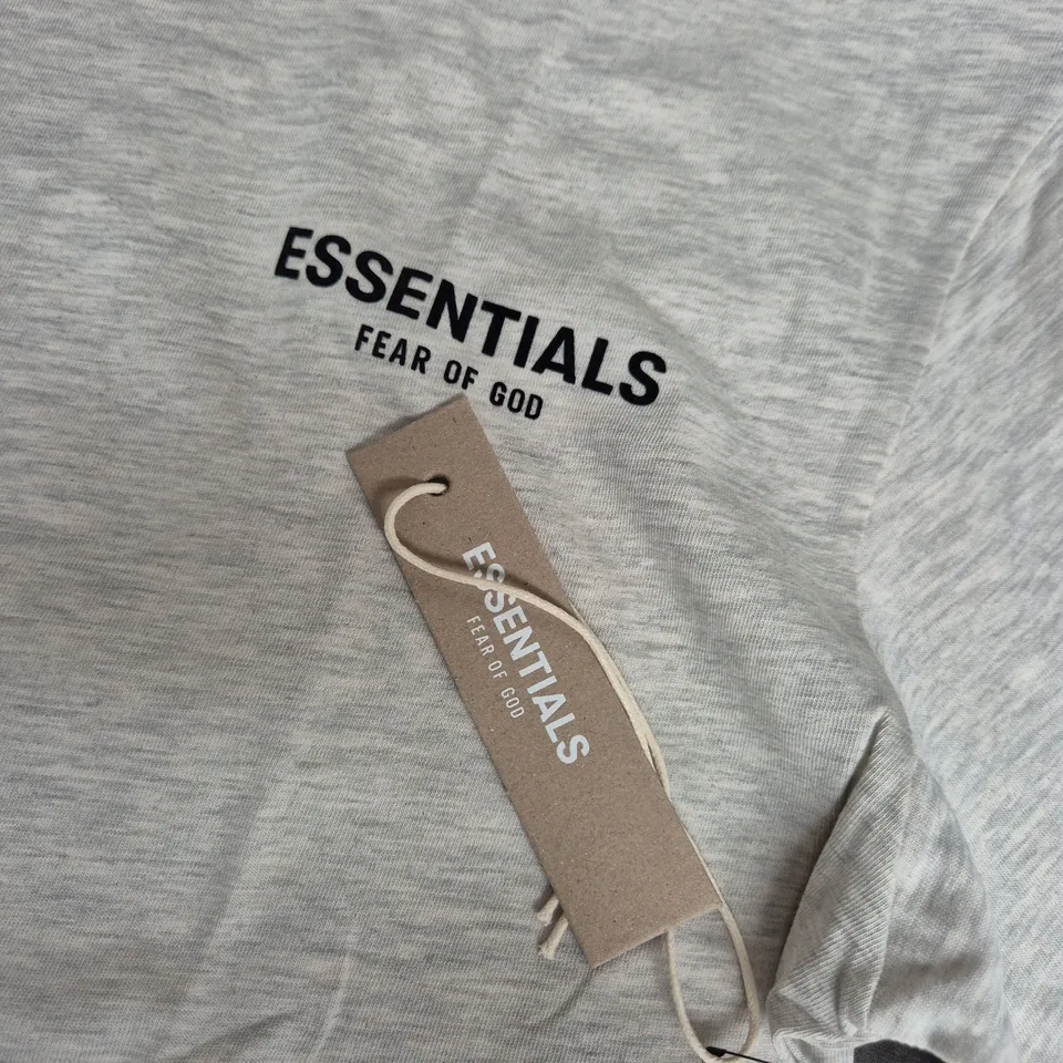 FEAR OF GOD ESSENTIALS T-SHIRT – GREY HEATHER WITH CHEST LOGO - LARGE