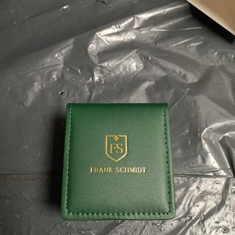 FRANK SCHMIDT FS WATCH – WHITE DIAL, BEZEL SET WITH SMALL STONES, BLACK LEATHER STRAP