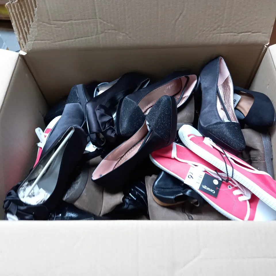 LARGE QUANTITY OF ASSORTED WOMENS SHOES IN VARIOUS SIZES, COLOURS AND STYLES