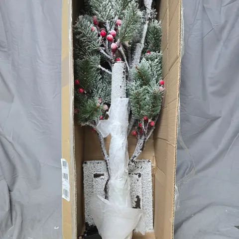 BOXED 150 CM LIT FLOCKED BERRY & PINE CHRISTMAS TREE