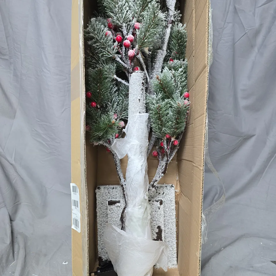 BOXED 150 CM LIT FLOCKED BERRY & PINE CHRISTMAS TREE