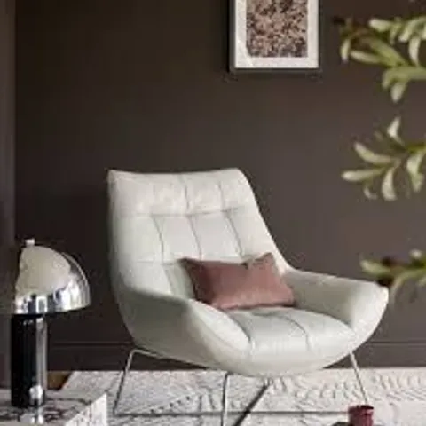 BOXED DANETTI CANIO DARK GREY LEATHER AND BRUSHED STEEL OCCASIONAL ARMCHAIR