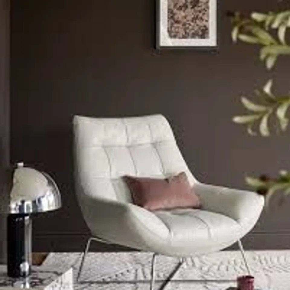 BOXED DANETTI CANIO DARK GREY LEATHER AND BRUSHED STEEL OCCASIONAL ARMCHAIR