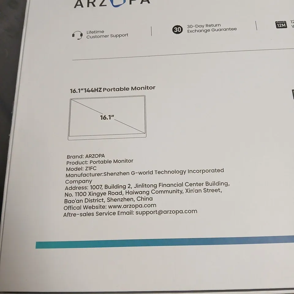 ARZOPA 16.1 INCH PORTABLE MONITOR (MODEL ZIFC) – 144HZ IPS