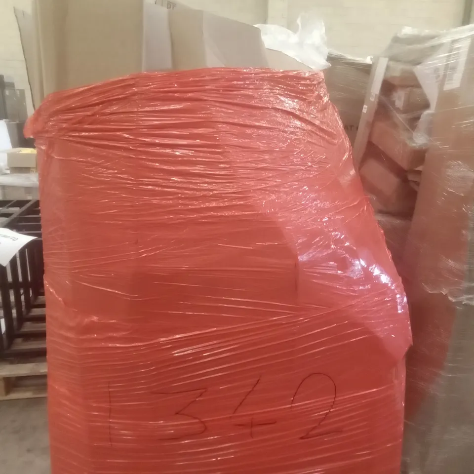 PALLET OF ASSORTED ITEMS INCLUDING ALUMINIUM FRAME WHITE BOARD, PEPE STOOL, PEPE TOILET RISER WITH HANDLES, PEPE BATH TRANSFER BENCH, LED CEILING FAN 