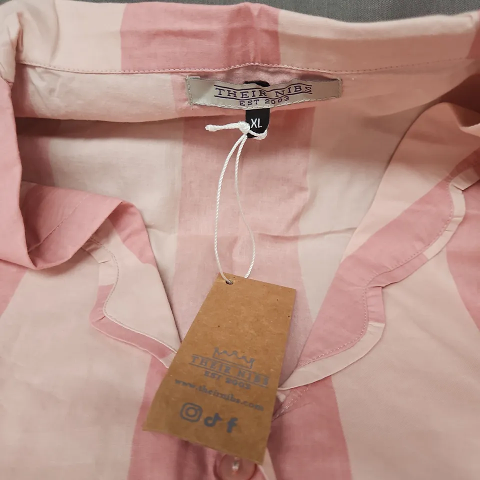 THEIR NIBS PINK & WHITE STRIPED SHIRT & SHORTS PJ SET – WOMEN'S XL