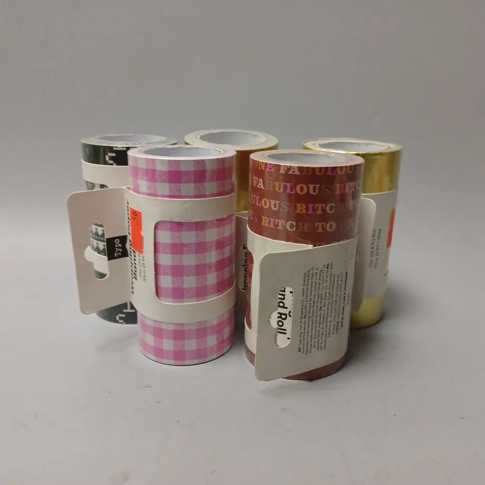 APPROXIMATELY 50 ASSORTED TYPO WRAPPING PAPER ROLLS - 10M ROLL, 10CM WIDE
