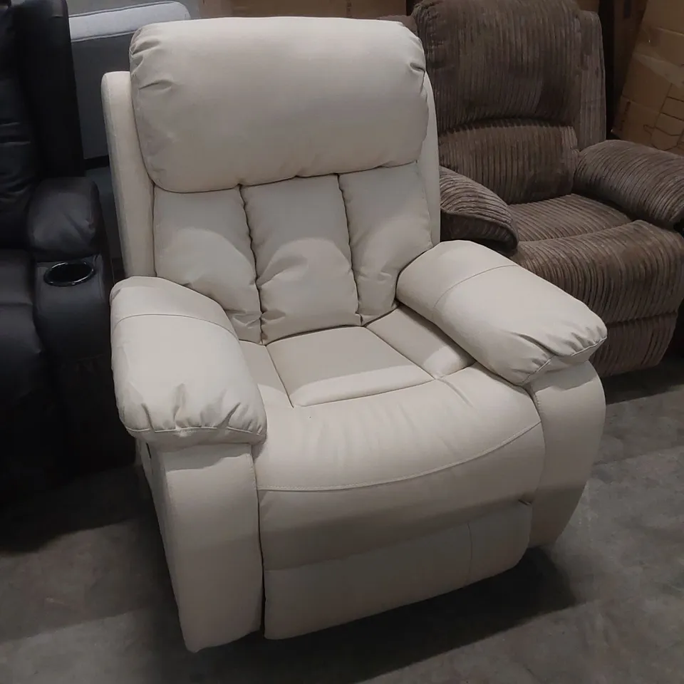 DESIGNER CREAM FAUX LEATHER ELECTRIC MECHANISM EASY CHAIR