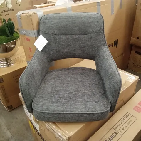 BOXED SET OF 2 DESIGNER GREY FABRIC UPHOLSTERED DINING CHAIRS (1 BOX)