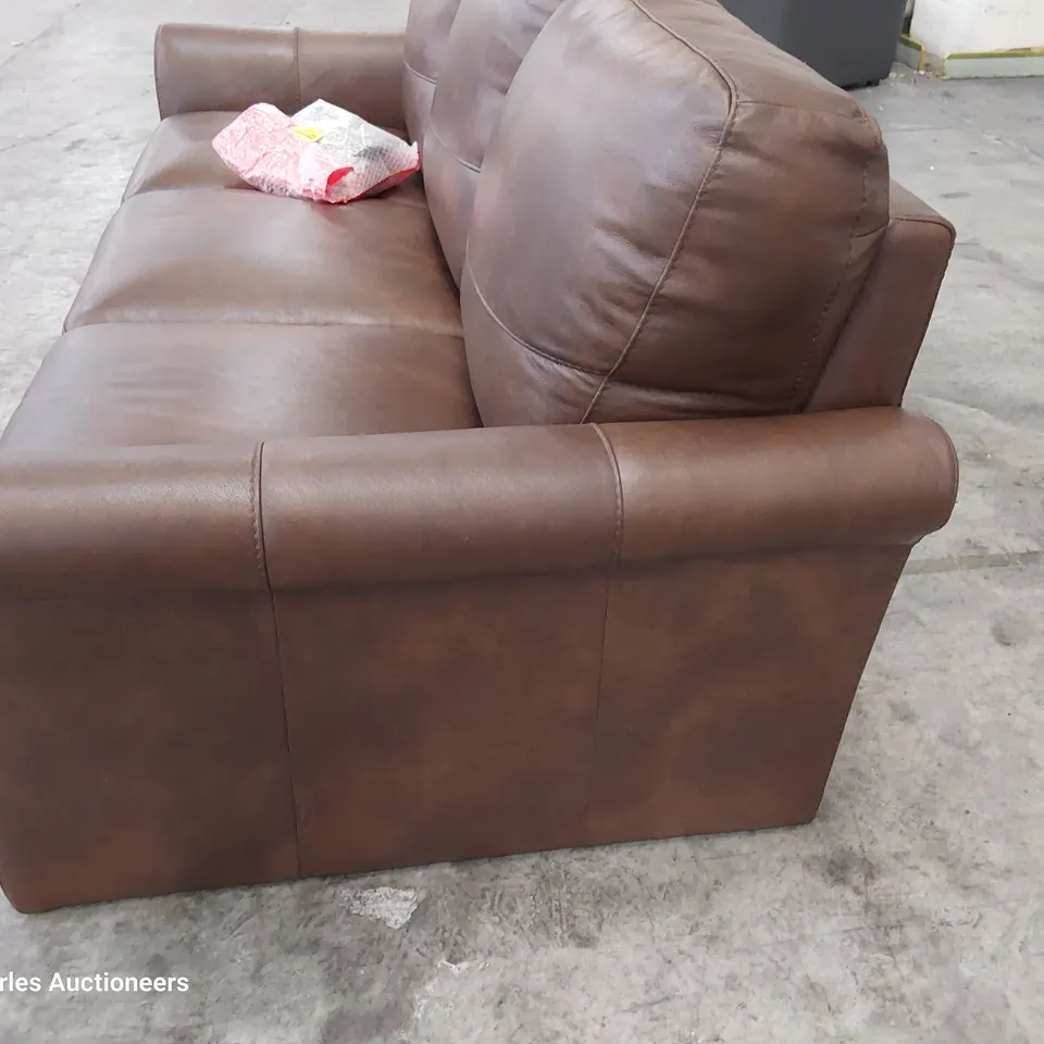 QUALITY ITALIAN DESIGNER MARENE THREE SEATER SOFA CHESTNUT LEATHER 